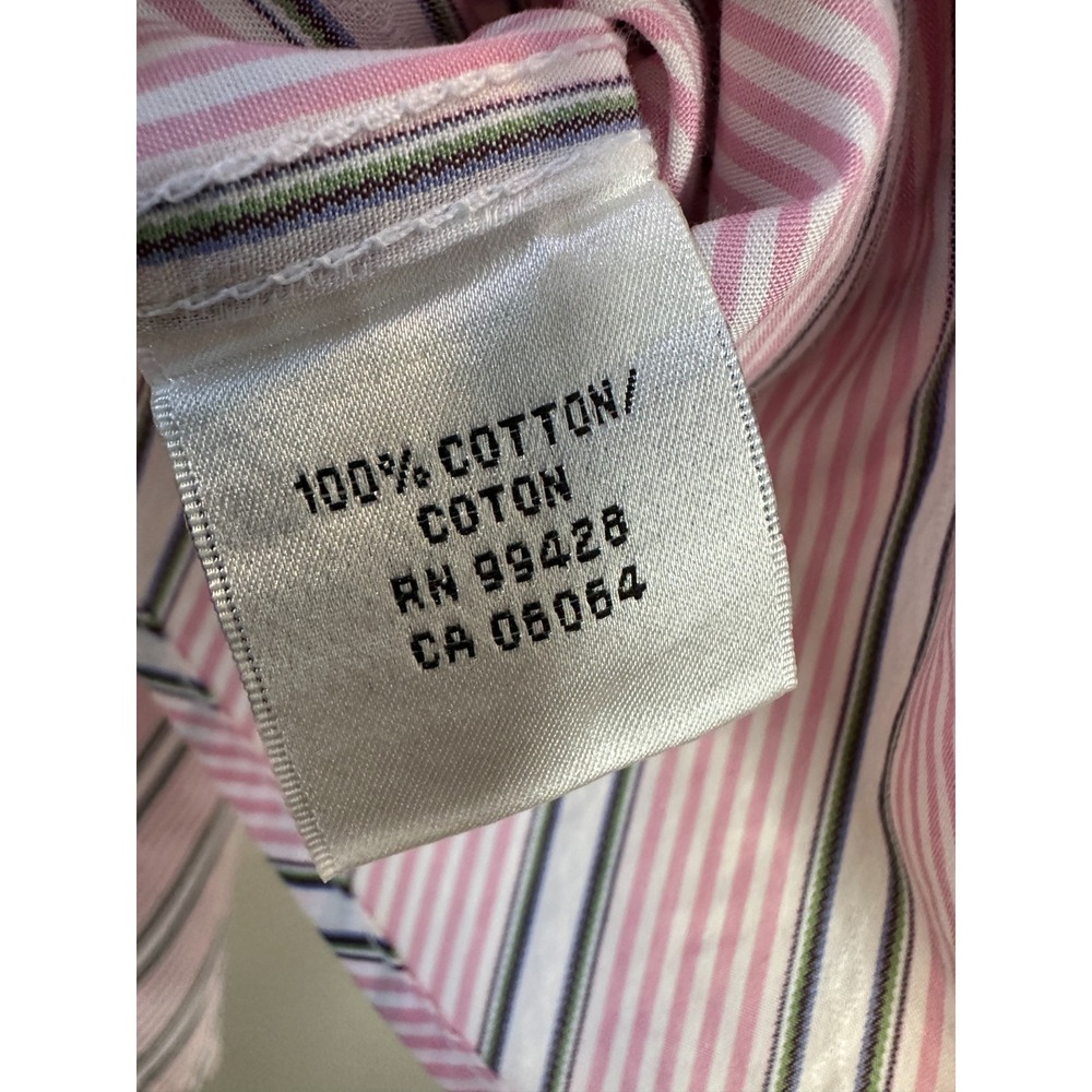 Bugatchi Uomo Pink White Striped Cotton Long Sleeve Button Down Shirt Mens Large - Picture 9 of 12